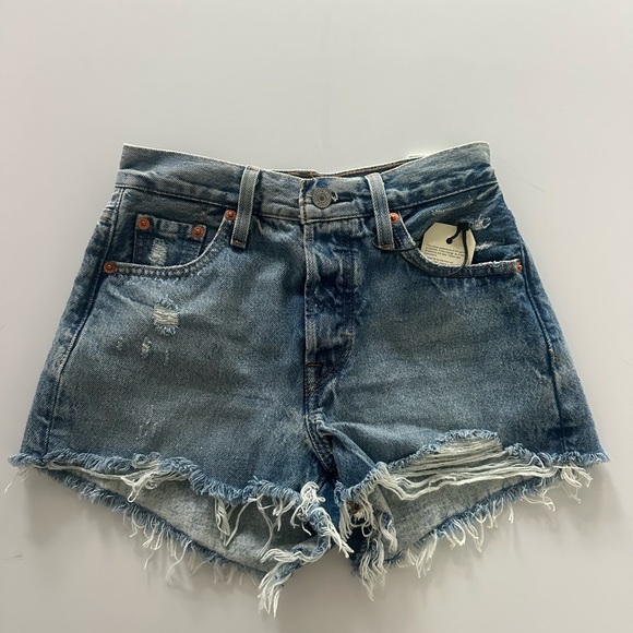Levi's Blue Distressed Jean Shorts Frayed Hem - Picture 1 of 4